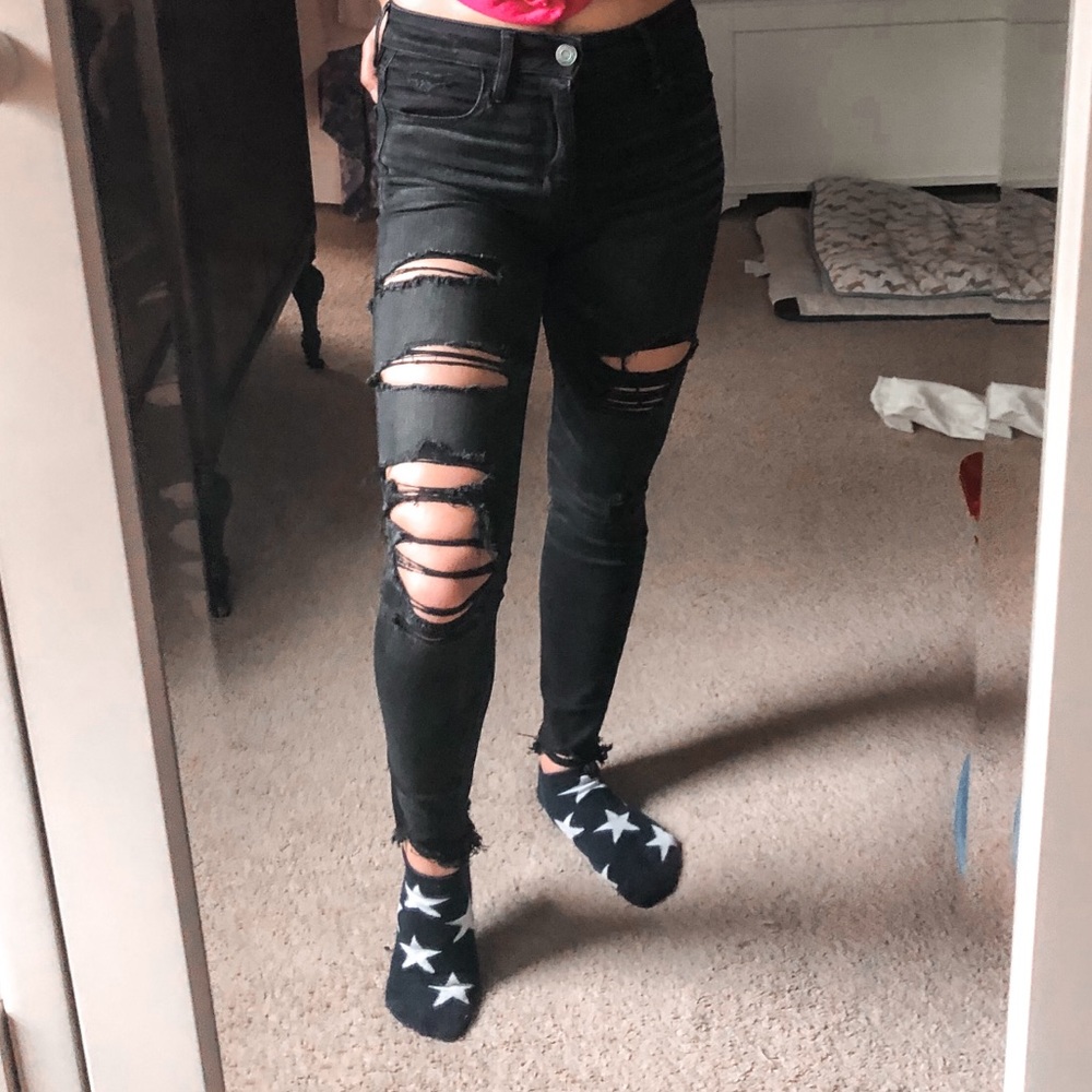 American Eagle Black Ripped Skinny Jeans